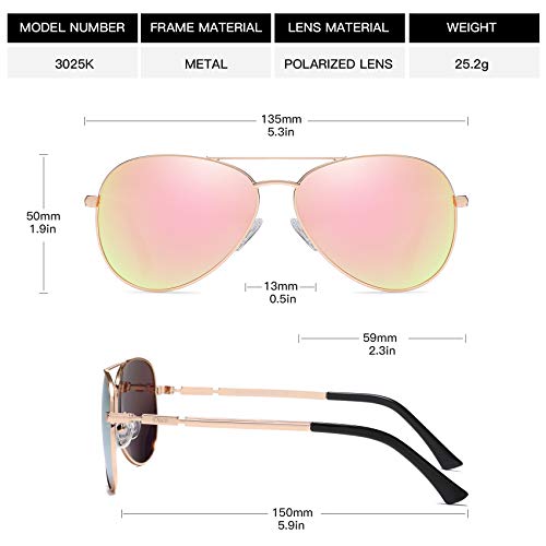 Image of DUCO Aviator Sunglasses for Men Women Vintage Polarized Sun Glasses Mirrored Lens Metal Frame Designer Shades 3025K