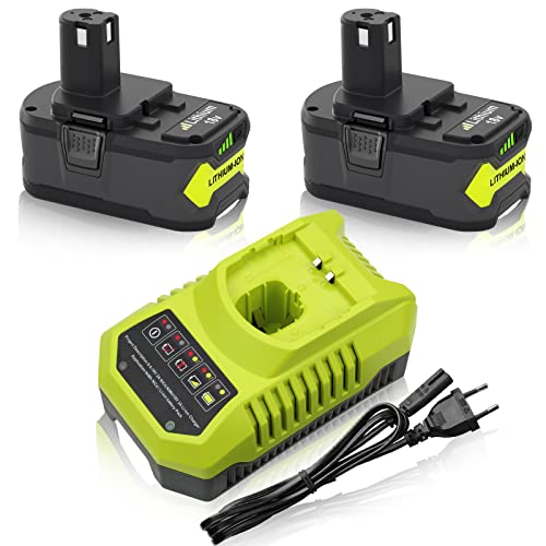 Kengdor 2X 5.0Ah Rechange pour Ryobi Batterie 18V + 9.6V-18V 3A Chargeur BCL14181H pour Ryobi Chargeur Lithium-Ionen & Ni-Mh/Ni-CD Batterie pour Ryobi One+ P100 P102 P106 P107 P105 P108 P103 avec LED
