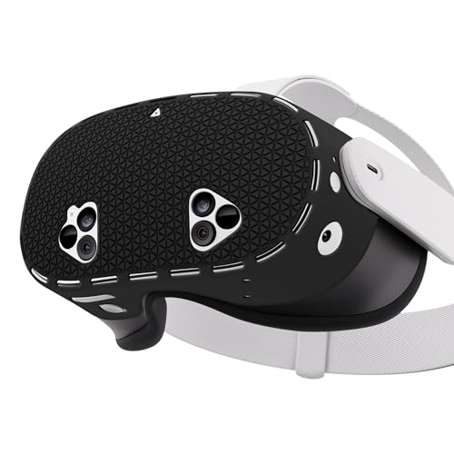 Orzero Headset Shell Silicone Cover Compatible for Quest 3s, Upgraded Heat Dissipation-Friendly Full Protection Case Accessories with Precise Cutout, Shockproof Dropproof VR Cover - Black