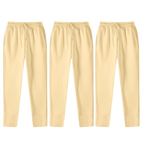 3PC Sweatpants Men Drawstring Elastic Waist Solid Color Pants Casual Comfy Sweat Pants Lightweight Active Trousers