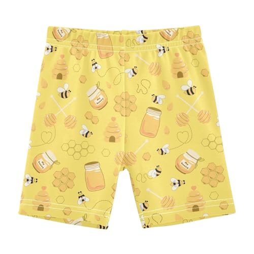 JHKKU Girls Yellow Bee Honey Shorts Cotton Cartwheel Bike Kids Biker Under Dress Dance Short Girl Clothes 8Y