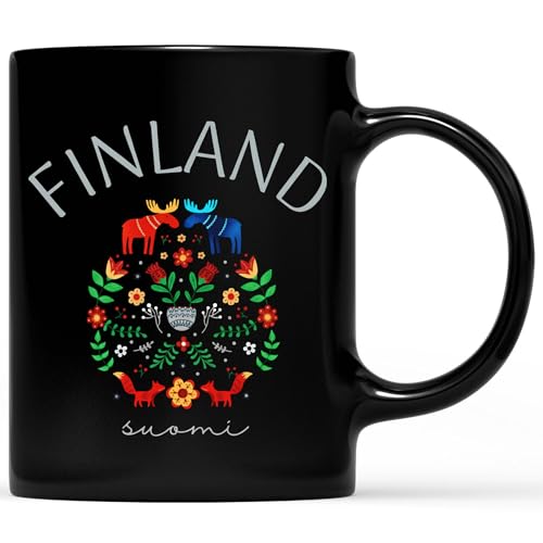 QEENLAMARTSY Personalized Finland Suomi Folk Art Mug, Nordic Floral Heritage Pattern, Scandinavian Nature Design for Artistic and Cultural Lovers, Cup 11oz - 15oz