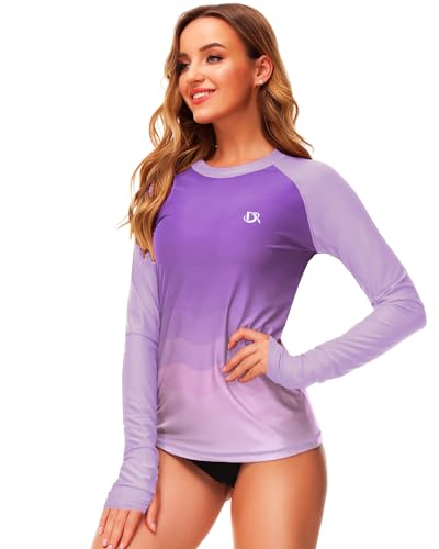 Image of Deerose Womens Gradient Rash Guard UPF 50+ Swim Shirts Surfing Top with Thumb Hole
