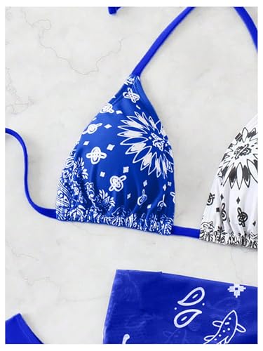 SOLY HUX Bathing Suit for Women 3 Piece Paisley Print Halter Triangle Bikini Sets Swimsuit with Beach Skirt3