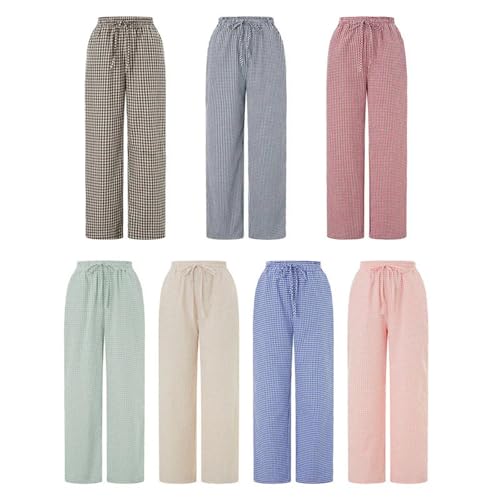 Women's Wide Leg Elastic Plaid Trousers with Pockets - Casual for Summer Autumn Streetwear4