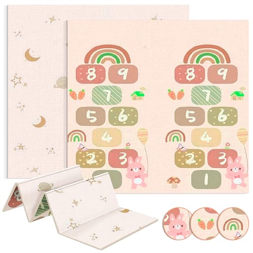 JUPPLIES Tapete de bebé acolchoado dobrável 200 x 180 cm e 1 cm de espessura - tapete de atividades para bebé dobrável, tapete infantil para jogos reversível, antiderrapante, (Números)