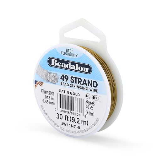 Beadalon 49 Strand Stainless Steel Bead Stringing Wire .018 in / 0.46 mm Satin Gold 30 ft / 9.2 m