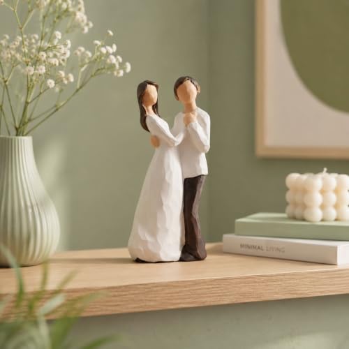 Image of Beautiful Hand Painted Medium Size Resin Romantic Couple Statue for Home Decor (Pack of 1, White & Brown Color)