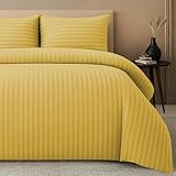 Pamposh, Set copripiumino matrimoniale a righe satinate, qualità alberghiera, biancheria d...