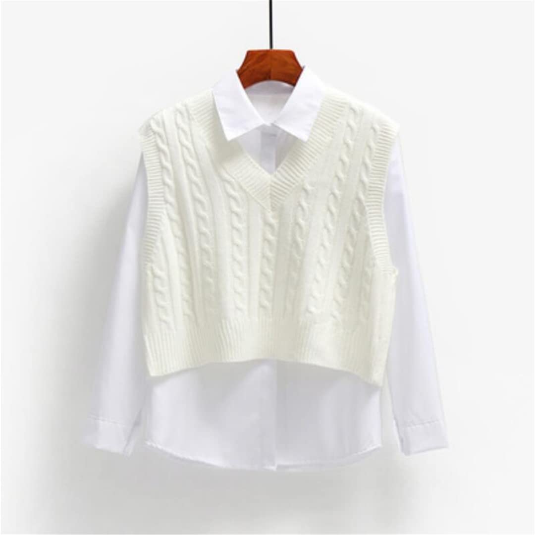 Alloaone Pull court en tricot sans manches pour femme - Col en V