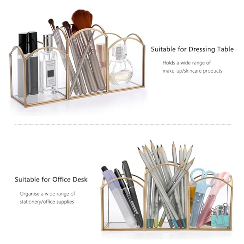 HARLIANGXY Makeup Brush Holder, Vintage Cosmetic Brush Storage, Cosmetic Brushes Holder, Cosmetic Organiser Gold - Image 3