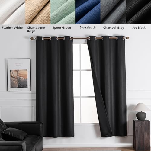 NANPIPER 100% Blackout Curtains for Bedroom 54 Inch Length 2 Panels Set, Solid Thermal Insulated Energy Saving Window Treatment Curtains Grommet Top Drapes, W52 x L54 Inches, Black by NANPIPER - Used condition - Image 8