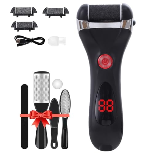 Jooayou Foot File Electric for Hard Skin USB Rechargeable Waterproof Foot Scrub Callus Remover [with 3 Pumice Stone Rollers & 8 in 1 Foot Scraper Set] Foot Care Tool for Dry Dead Cracked Heel