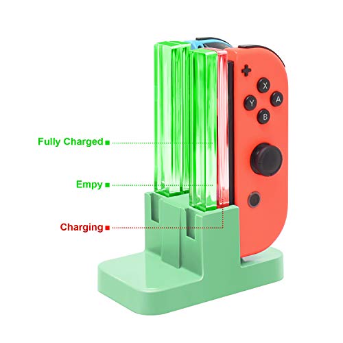 Image of FASTSNAIL Switch Controller Charger for Nintendo Switch for JoyCons - Green | 4-in-1 Switch Controllers Charging Dock Station, Fast Charger Stand for Joycon 1 Accessories, LED Indicator, Charging Cable