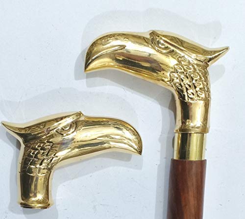 Manico Per Bastone Da Passeggio In Ottone - Testa Di Falco/Aquila Vintage Fatto A Mano