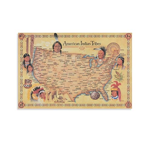 Native American Tribes Map Poster American History Canvas Wall Art Room Decor Posters Wall Art Paintings Canvas Wall Decor Home Decor Living Room Decor Aesthetic 24X36Inch(60X90Cm) Unframe #TOP17