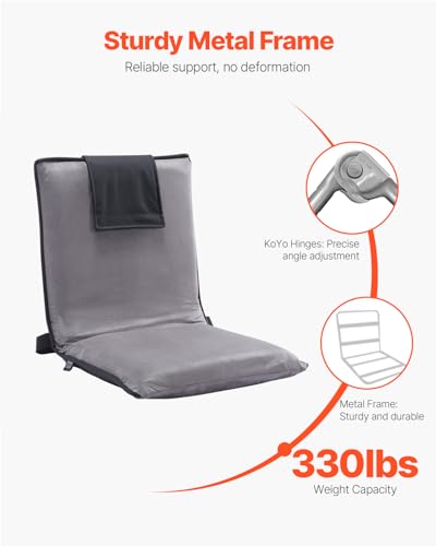 Image of VEVOR Floor Chair, 6-Position Adjustable Meditation Chair with Back Support, Folding Sofa Chair for Reading TV Watching and Gaming, Portable Floor Seat Lounge Sofa Chair for Kids Teens Adults, Gray