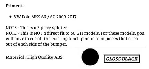 For Auto Perfectionists UK Front Splitter Spoiler Compatible With VW Volkswagen Polo MK5 6R 6C GTI R 2009-2017 ABS Gloss Black - Image 2