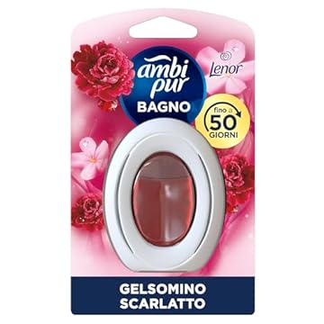 Ambi Pur Bagno Profumatore per Ambienti ad Azione Continua, 8 pezzi, Fragranza Lenor Gelsomino Scarlatto, Eliminazione e Prevenzione degli Odori, fino a 50 giorni di Profumo