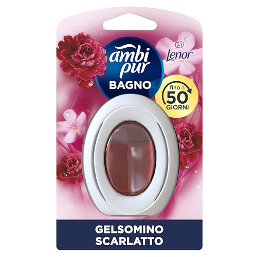 Ambi Pur Bagno Profumatore per Ambienti ad Azione Continua, 8 pezzi, Fragranza Lenor Gelsomino Scarlatto, Eliminazione e Prevenzione degli Odori, fino a 50 giorni di Profumo