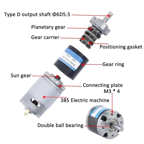 Motor de CC miniatura 28GP-385 con reductora planetaria metálica de 24V 5