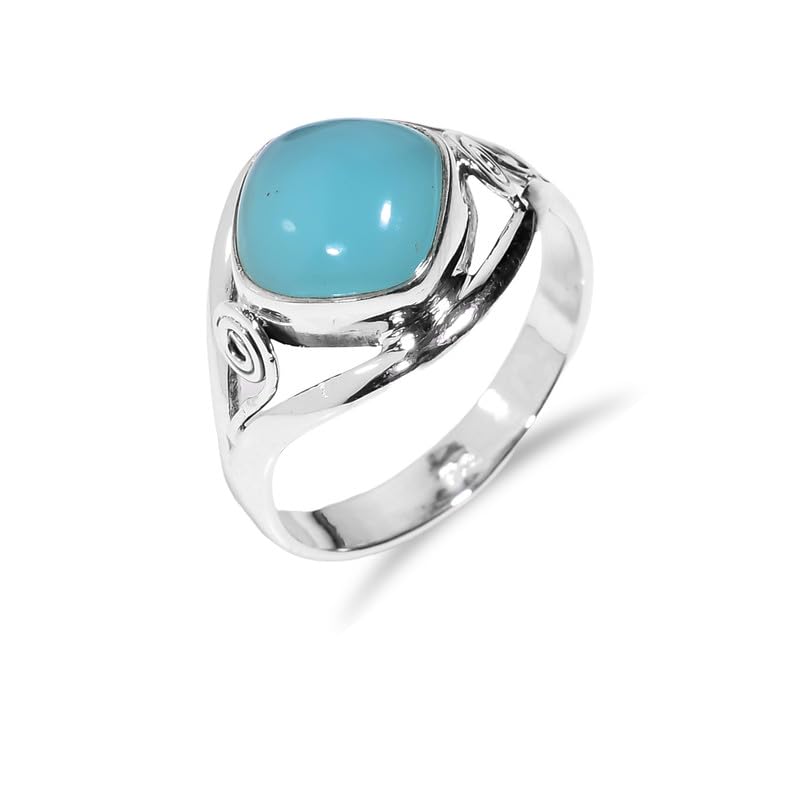 Bague déclaration argent 925 calcédoine coussin style bohème mixte