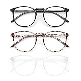 IBOANN 3 Pack Blue Light Blocking Glasses Women/Men, Round Fashion Retro Frame, Vintage Fake Eyeglasses with Clear Lens (Light Black & Leopard & Tranparent)