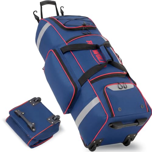 Fanwoli 81L Rolling Baseball Bag with Wheels, Softball Catchers Gear Bags for 4 Bats (Fits Up To 34'), Separate Shoe Compartment, Safety Reflective Strip, Fence Hook, Foldable T-Bag for Youth & Adult