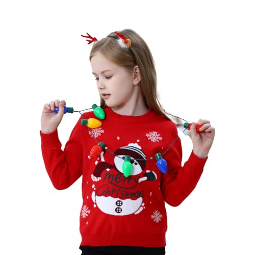 Image of Light Up Ugly Christmas Sweater Kids Girls Boys Snowman Reindeer Xmas Holiday LED Pullover Sweater 2-9 Yeas Old