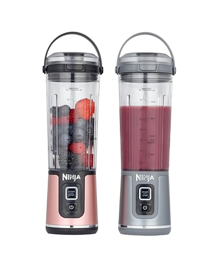 Image of Ninja Blast 2 Pack Blender, 530 ml Portable Blender, Leak-Proof Lid and Pourer, Wireless, Refillable, Smoothies, Protein Shakes, Granite, Rose Gold & Metallic Silver, BC151UKEUGV