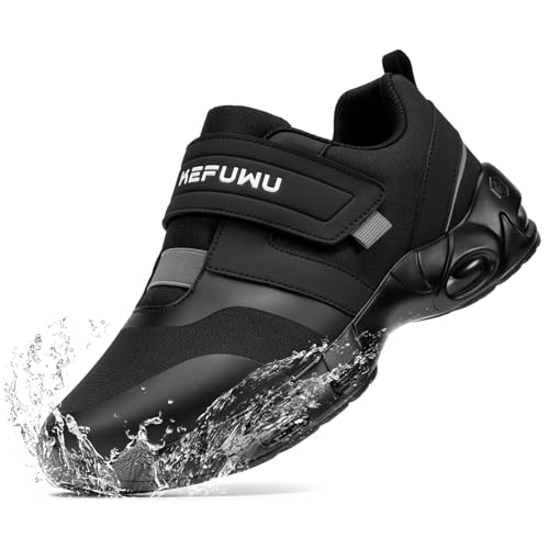 Image of Waterproof Diabetic Shoes for Men Wide Black Slip On Walking Shoes Kitchen Chef Restaurant Swollen Feet Food Service Work