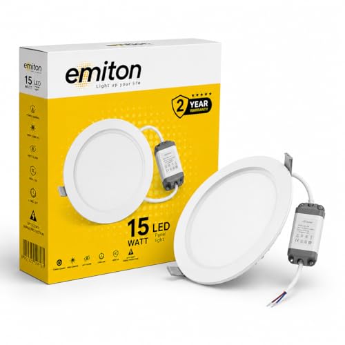 Image of EMITON LED Slim Panel Light | 15W Round Ceiling Panel Lamp | Natural White 4000K | 1500Lm LED Output | Aluminium Body | Indoor False Ceiling Light for Home Office Kitchen Bathroom | White
