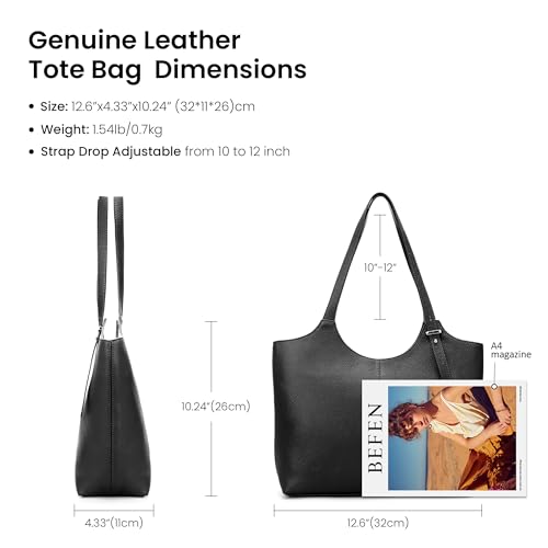 Image of befen Genuine Leather Tote Bags for Women, Real Leather Shoulder Handbags Satchel Purses with Adjustable Strap