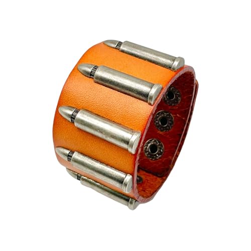 Image of ZIVOM Men Genuine Brown Tan Leather Bullet Wrist Band Bracelet For Men