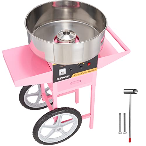 VEVOR Electric Cotton Candy Machine Cart, 1000W Commercial Floss Maker w/Stainless Steel Bowl, Sugar Scoop and Drawer, Perfect for Home, Carnival, Kids Birthday, Family Party, Pink by VEVOR - Used condition - US$150.33
