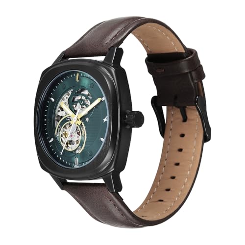 Image of Fastrack Automatics 3.0 Analog with Dark Green Dial Dark Brown Genuine Leather Strap Watch for Men - 3333NL01