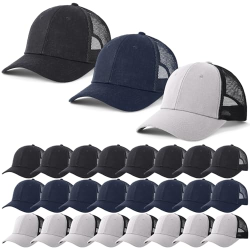 Image of Suhine 24 Pcs Blank Trucker Hat Bulk Unisex Mesh Baseball Cap for Sublimation Embroidery Vintage Adjustable Hat for Men Women