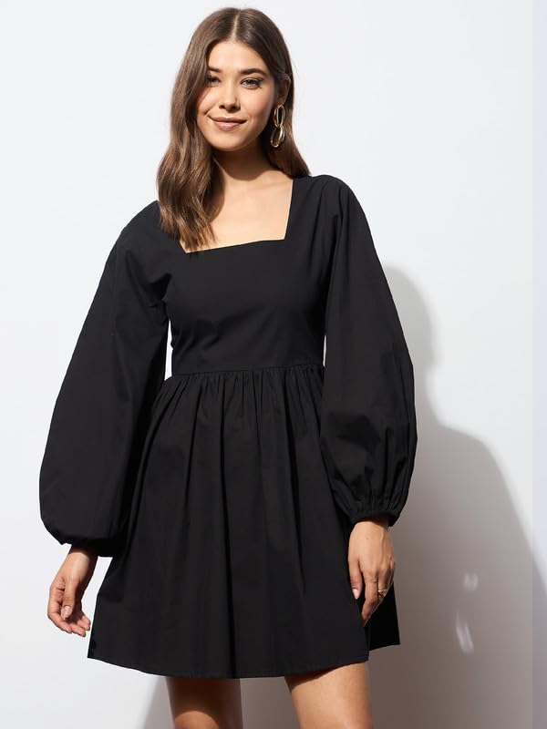 Image of barcino Black Poplin Back Tie Knot Dress