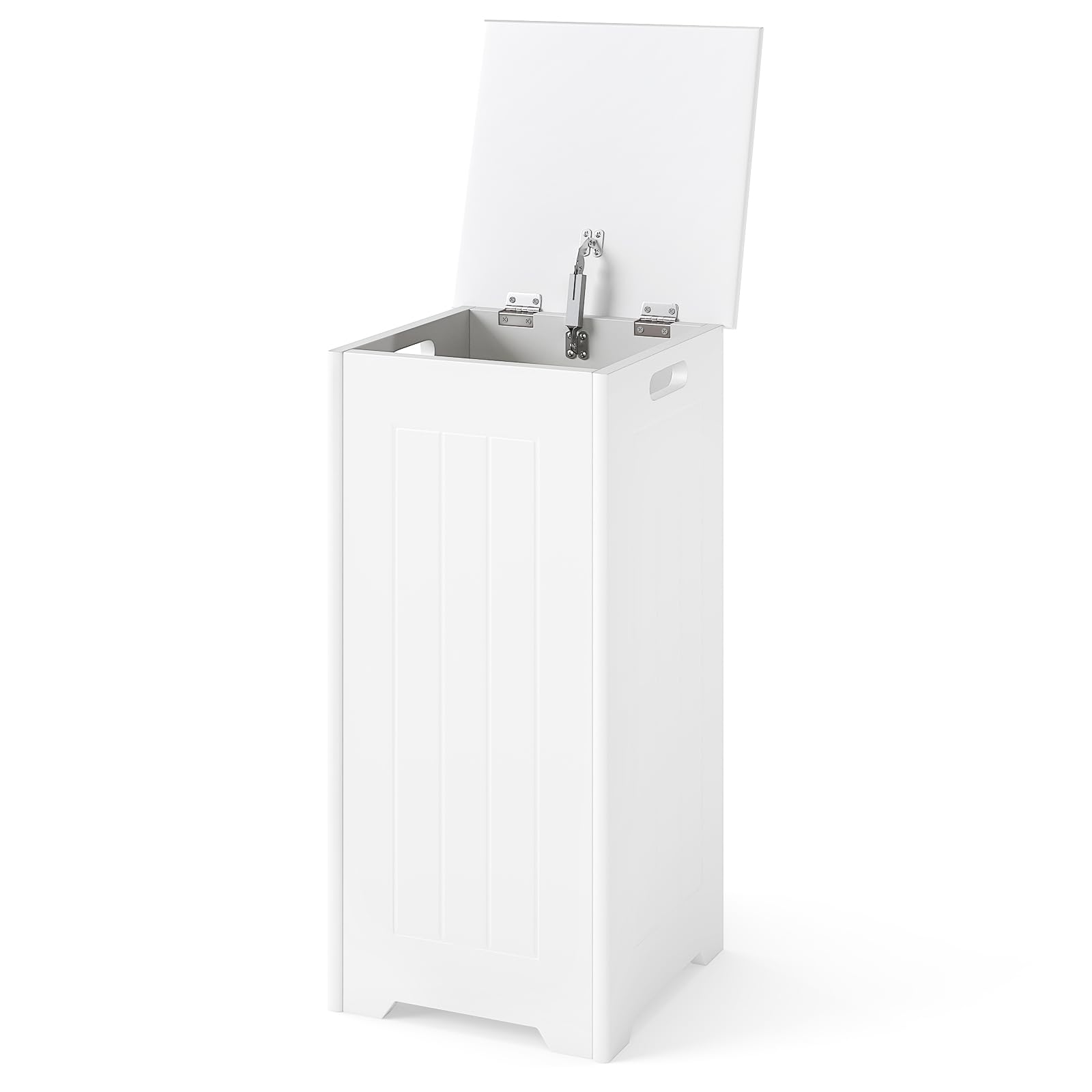 FANTASK Wäscheschrank Holz, 30 x 30 x 61 cm, Wäschesammler freistehend mit Deckel & Griff, Wäschekorb für Badezimmer Wäscheraum Wohnzimmer (weiß)