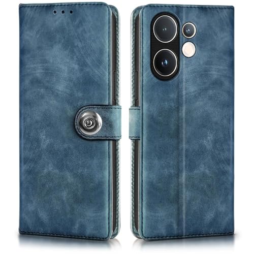 Image of WOW IMAGINE Shock Proof Flip Cover Back Case for Vivo V60 5G | V60e 5G | Vivo T4 Pro 5G (Magnetic Button Flip Case | Wallet Pockets & Stand | Leather Finish | Aquamarine)