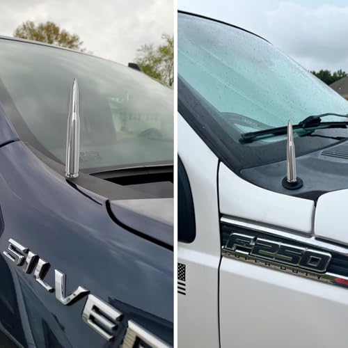Image of Enigrette Chrome Car Truck Antenna with Tire Valve Caps American Flag Short Replacement for GMC Sierra Chevy Silverado Dodge Ram 1500 2500 3500 Ford F150 F250 F350 Super Duty Raptor, Accessories