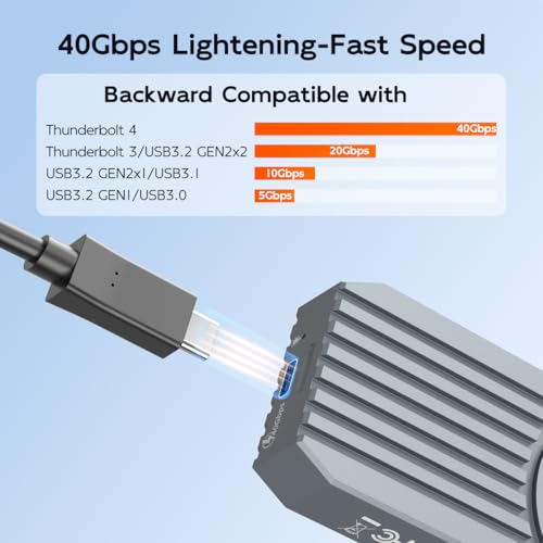 Image of MAIWO 40Gbps Thunderbolt 4 M.2 NVMe SSD Enclosure for M1 M2 Pro /Max, Compatible with Thunderbolt 4 /3 USB4 /3.2 /3.1 /3.0 /2.0, 8TB Capacity, Support 2280 M&B+M-Key, Tool Free