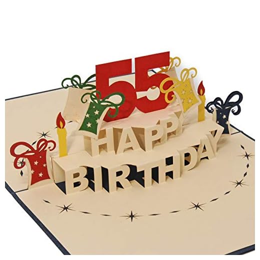 Favour Pop Up® - Tarjeta de felicitación 3D para 55 cumpleaños redonda. Una obra de arte de filigrana que se desarrolla como pastel de cumpleaños cuando se abre. ALTA55B