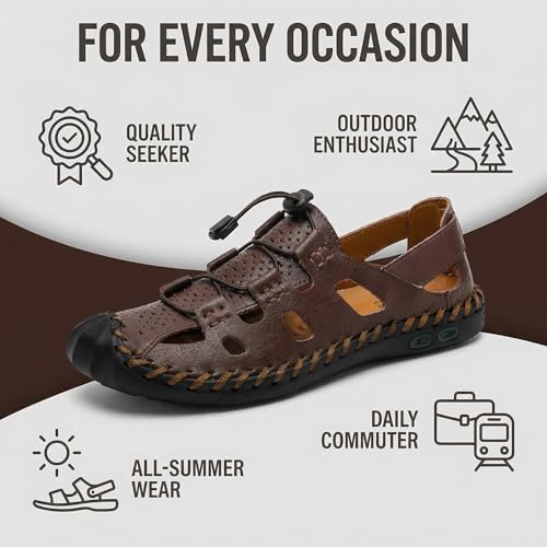 Image of Mens Casual Closed Toe Leather Sandals Outdoor Fisherman Adjustable Sport Summer Shoes