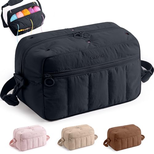 Image of MYBAGZIGN Crochet Bag Organizer for Yarn & Hooks, Large Capacity Yarn Storage Bag with Yarn Holder Holes, Portable Crochet & Knitting Bag for Crocheting on the Go, Craft Travel Bag Gifts for Women