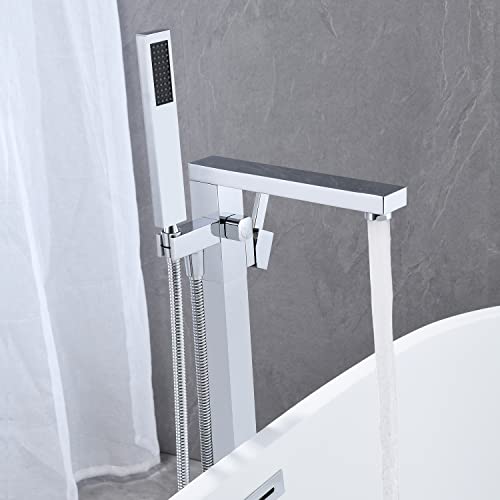 Wowkk Freestanding Bathtub Faucet Tub Filler Chrome Floor Mount Bathroom Faucets Brass Single Handle With Hand Shower #TOP3
