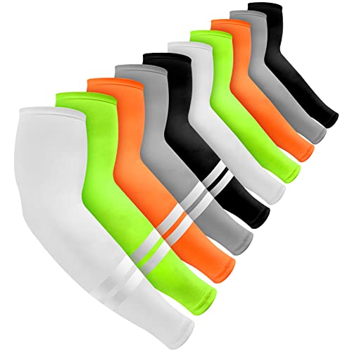 SATINIOR 10 Pairs UV Reflective Strap Arm Sleeves Cooling Sun Protection Compression for Women and Men Outdoor Activities (Multiple Color,Solid Color Style, Strip Style)