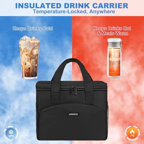 MRINCA Reusable 6-Cup Drink Carrier for Delivery – Insulated, Leak-Proof & Collapsible Beverage Caddy with Adjustable Dividers, Reinforced Base, Side Pockets & Shoulder Strap for Travel and Car Use - Thumbnail 3