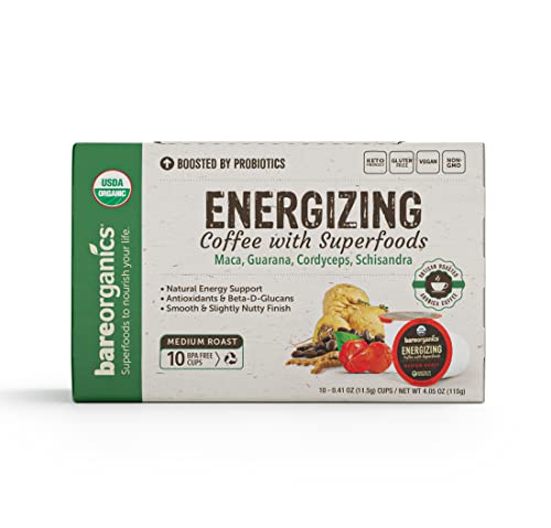 Bareorganics Energizing Usda Organic Coffee Infused With Superfoods & Probiotics, Organic Coffee Pods, Keurig K-Cup Compatible Organic Coffee Pods, Vegan, Gluten Free Single Serve 80Ct Bulk Pack (15948) #TOP3
