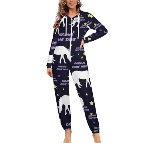 Onesie Pajama for Couples Long Sleeves Horn Horse Fashion One-Piece Cosplay Hooded Zipper Sleepwear S